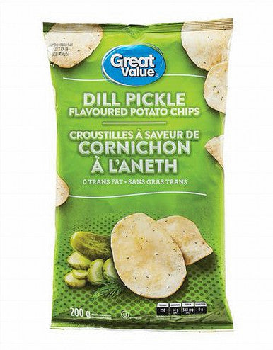 Great Value Dill Pickle Flavoured Potato Chips One Large Bag, 200g/7.1 oz., Imported from Canada)