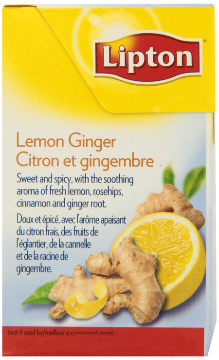 Lipton Lemon Ginger Herbal 20 Tea Bags per box, (Imported from Canada)