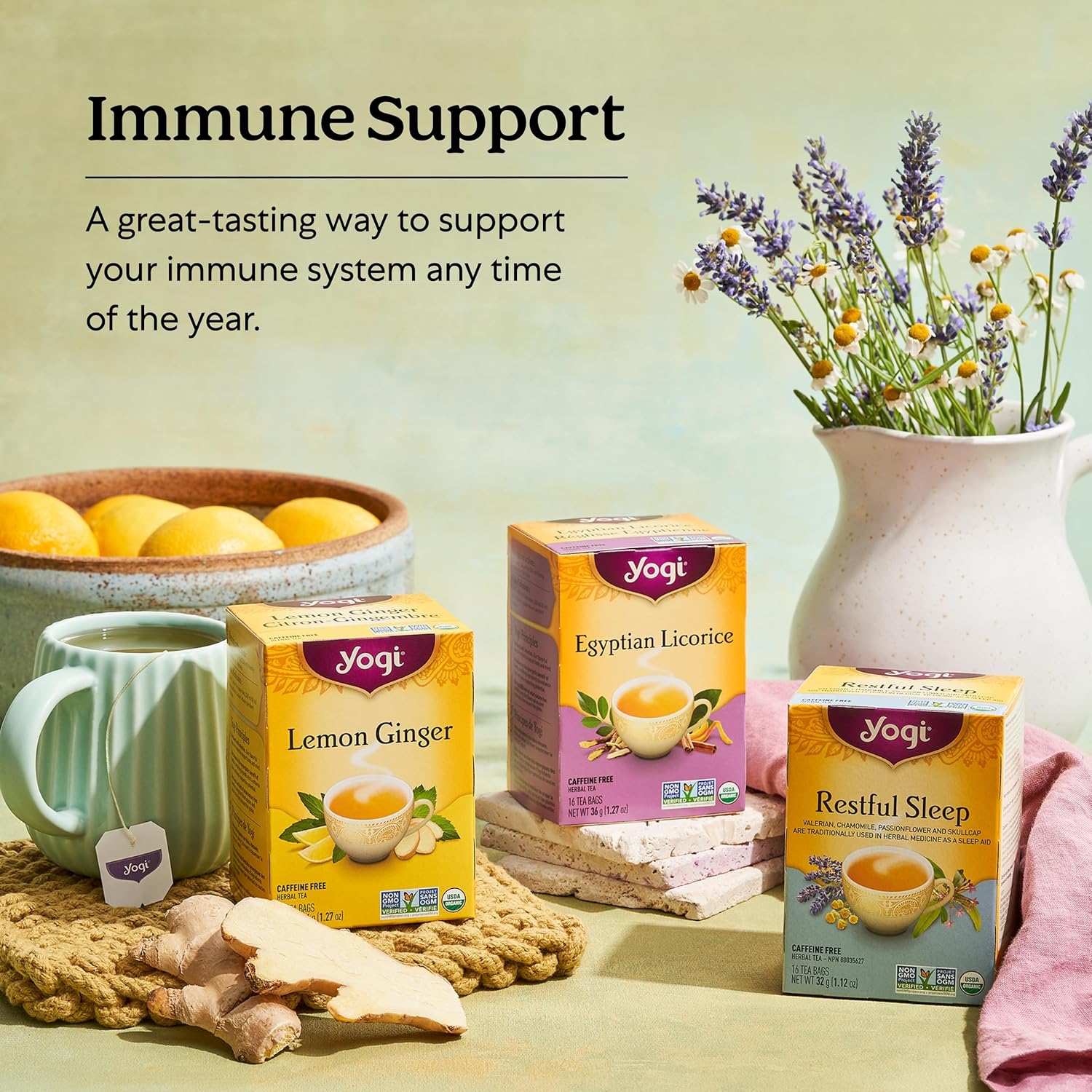 Yogi Echinacea Elderberry Cold Support Herbal Tea, 16 Bags, 24g/0.8 oz. - Various Yogi Tea Flavors