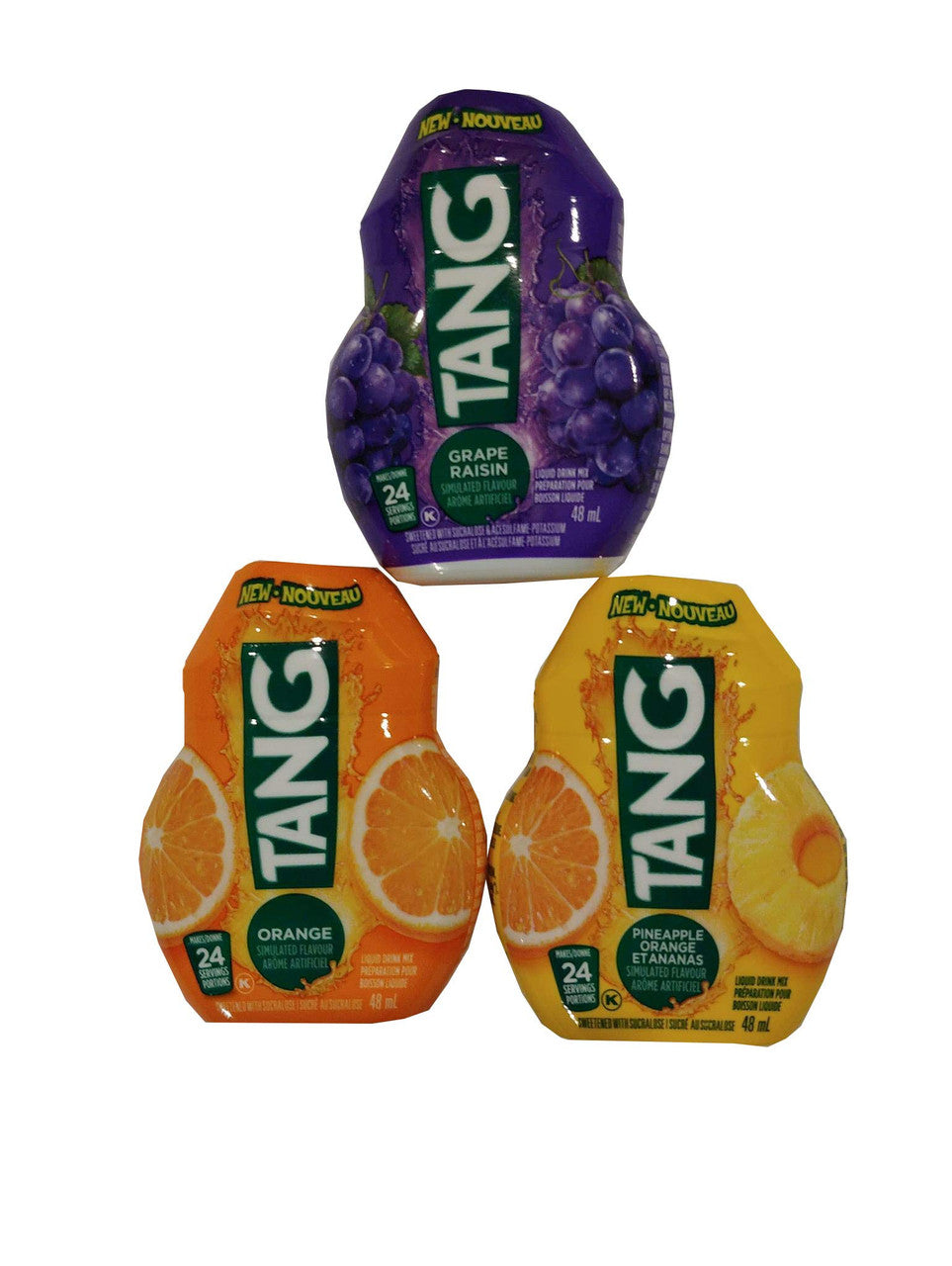 Tang Liquid Water Enhancer/Flavoring/ Drink Mix Bundle: Orange, Pineapple Orange & Grape, 48mL (1 of Each Flavor, 48mLx3) - Each Bottle Makes 24 Servings