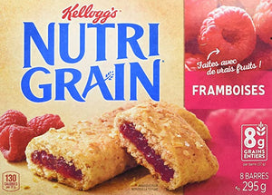 Kellogg's Barritas de cereales Nutri Grain Frambuesa, 8 barras, 10.41  oz/10.4 onzas, {Importado de Canadá}