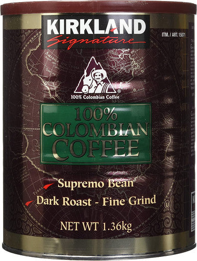 Kirkland 100% Colombian Supremo Dark Roast-Fine Grind Coffee 3lb. Can