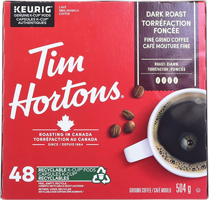 Tim Horton's Dark Roast Coffee, 48 Count K-cups {Imported from Canada}