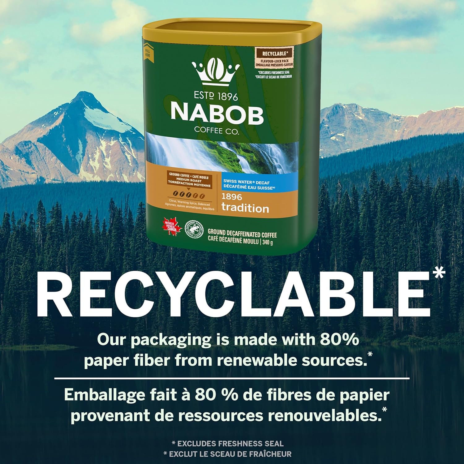 Nabob 1896 Tradition Swiss Water Decaf Medium Roast Ground Coffee, 340g/12 oz