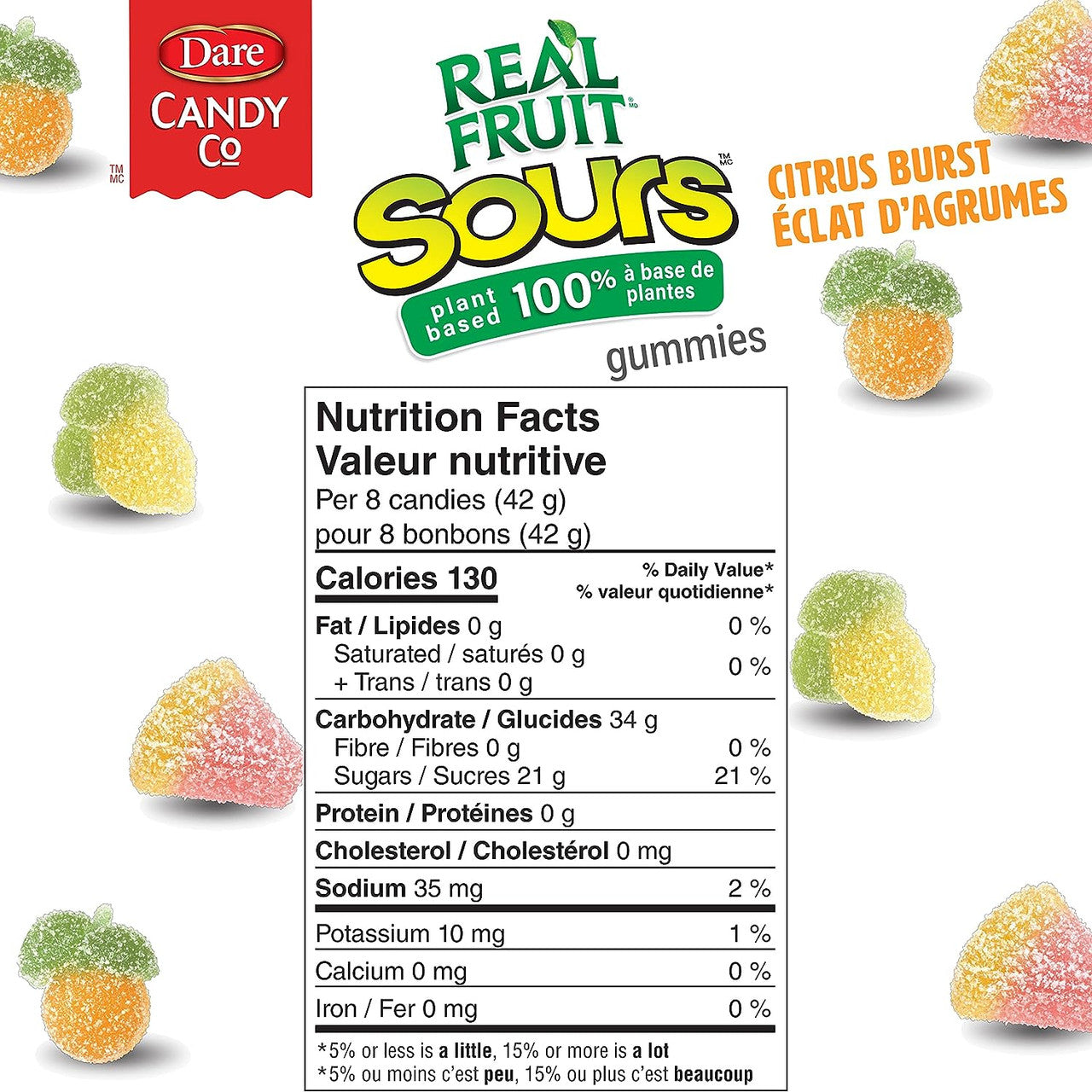 Dare RealFruit Sours Gummies Citrus Burst Flavor, 180g/6.3 oz., Bag, {Imported from Canada}
