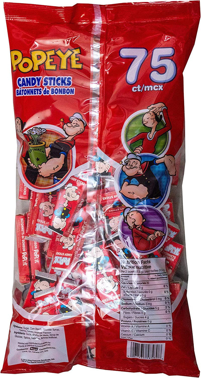 Popeye Candy Sticks Fun Size, 75ct, 187g/6.5 oz. Bag {Imported from Canada}