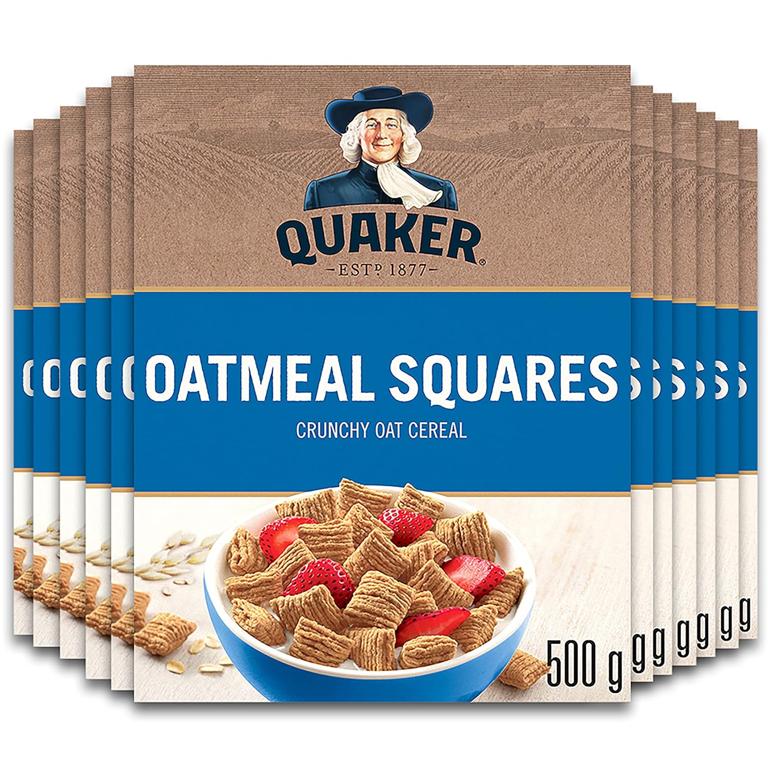 Quaker, Oatmeal Squares, Crunchy Oat Cereal, 500g/17.5 oz. 12 Boxes {Imported from Canada}