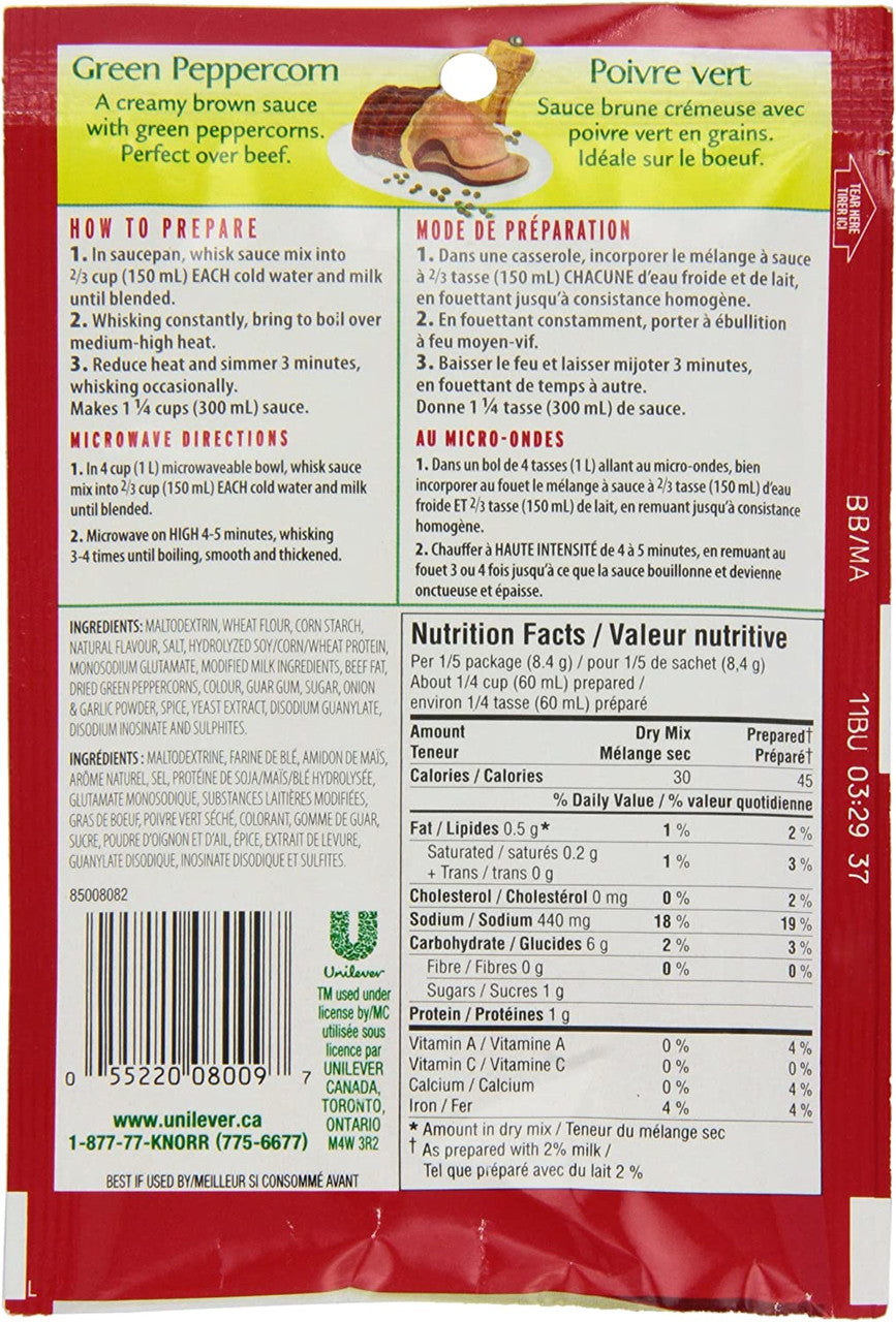 Knorr Classic Sauce Mix, Green Peppercorn, 42 Grams/1.5 Ounces - 3 Pack