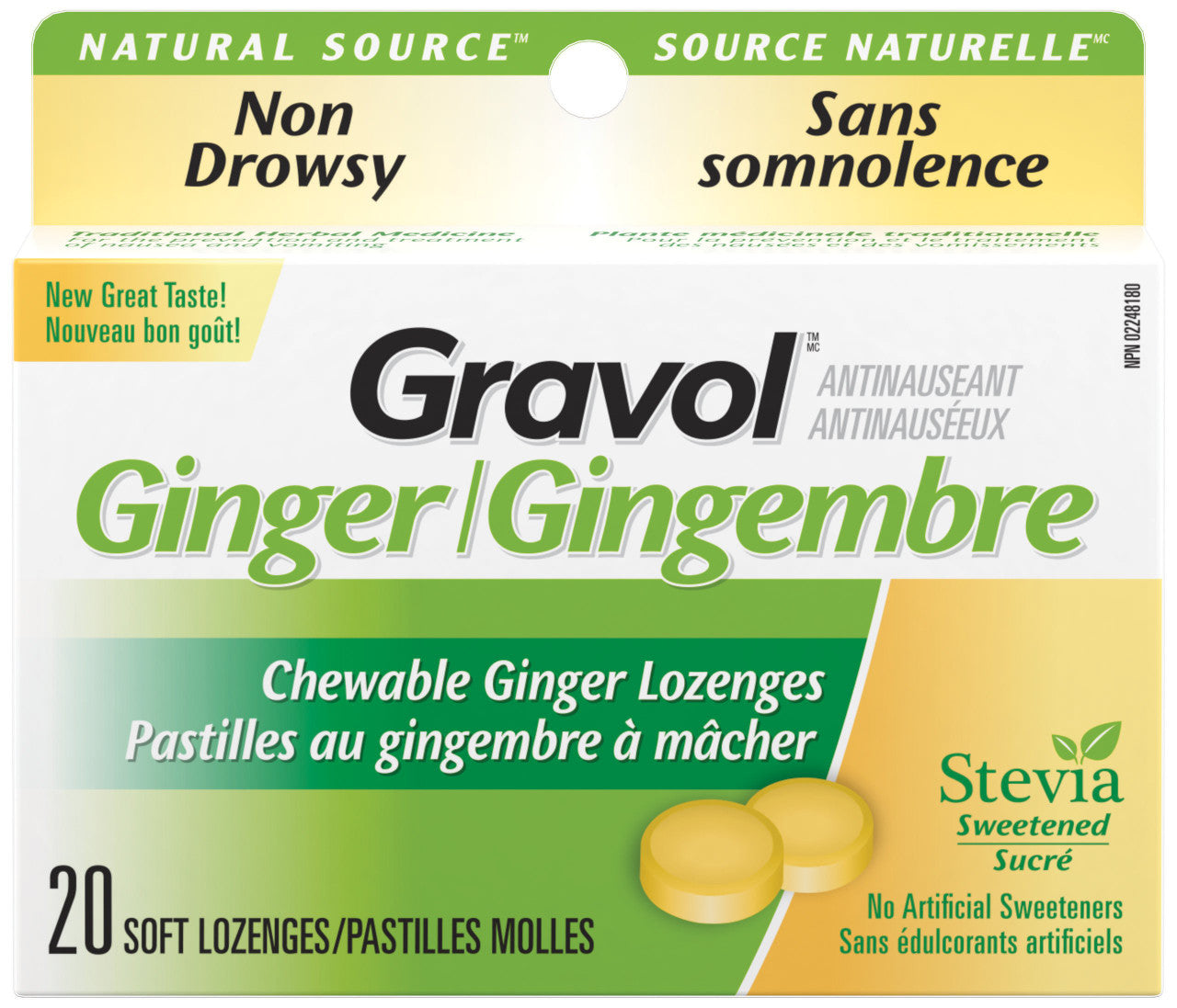 Certified Organic Ginger GRAVOL (20 Chewable Lozenges)500mg Antinauseant for NAUSEA, VOMITING & MOTION SICKNESS