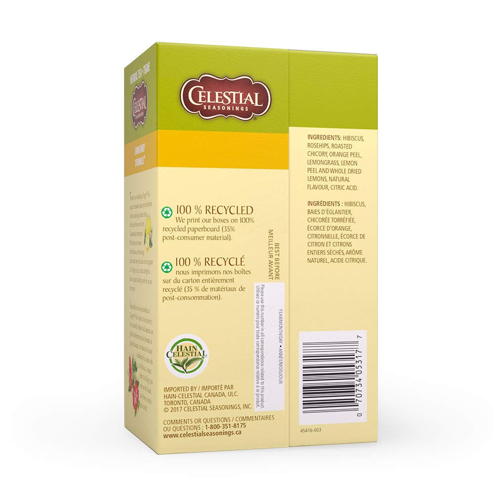 Celestial Seasonings 100% Natural Lemon Zinger Herbal Tea 20 ct {Imported from Canada}