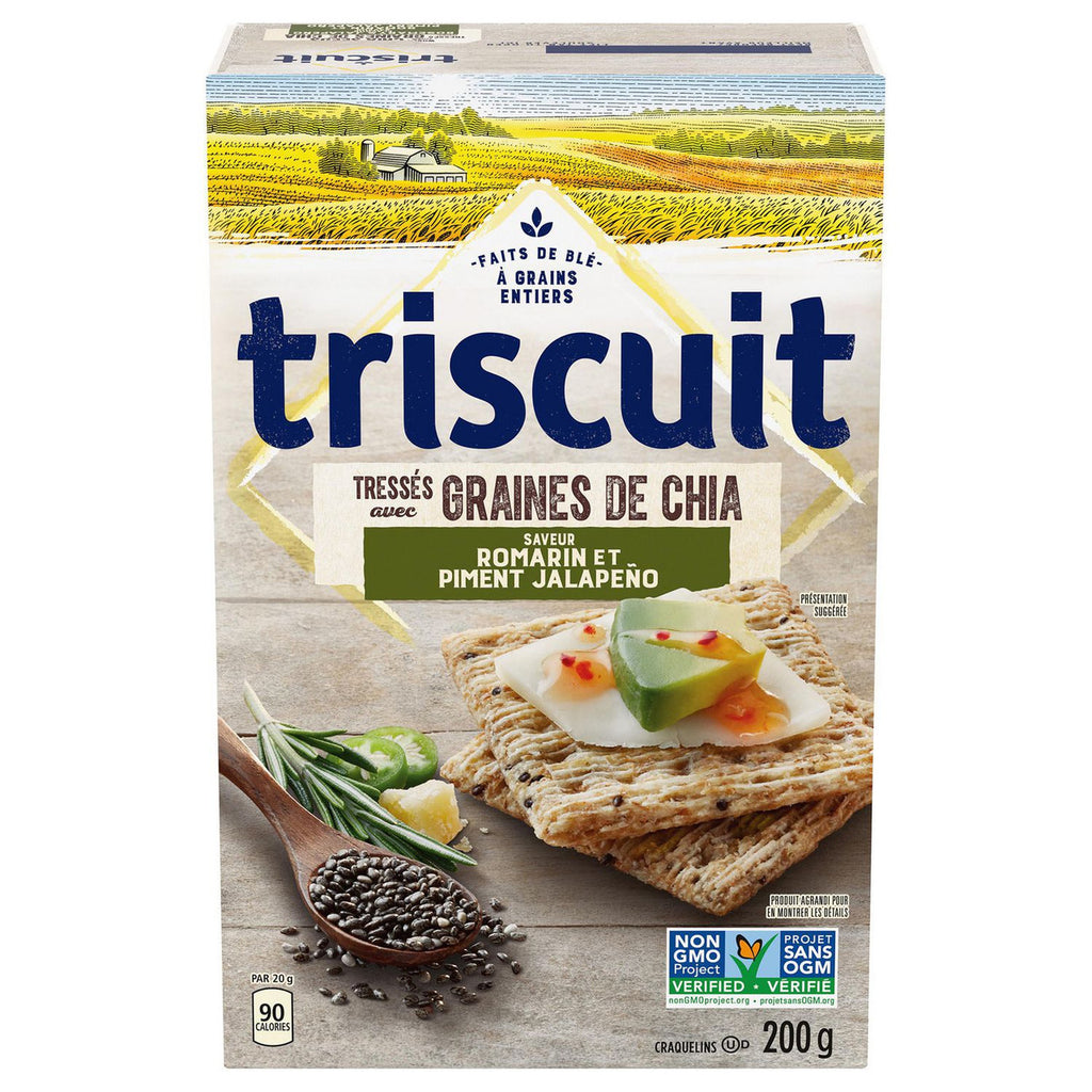 TRISCUIT Rosemary & Jalapeno Crackers with Chia Seeds, 200g/ 7.1 oz., Box {Imported from Canada}
