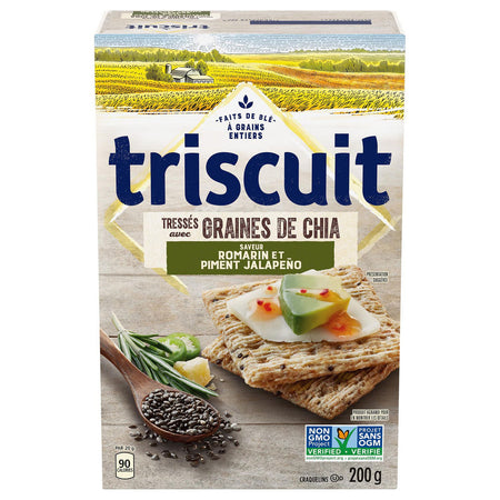 TRISCUIT Rosemary & Jalapeno Crackers with Chia Seeds, 200g/ 7.1 oz., Box {Imported from Canada}
