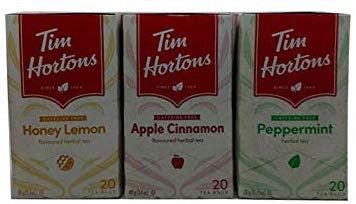 Tim Horton's Caffeine Free Herbal Tea Bundle - 1 Box of Each: Apple Cinnamon, Peppermint, Lemon & Honey (20 Bags/Box; 60 Bags Total)
