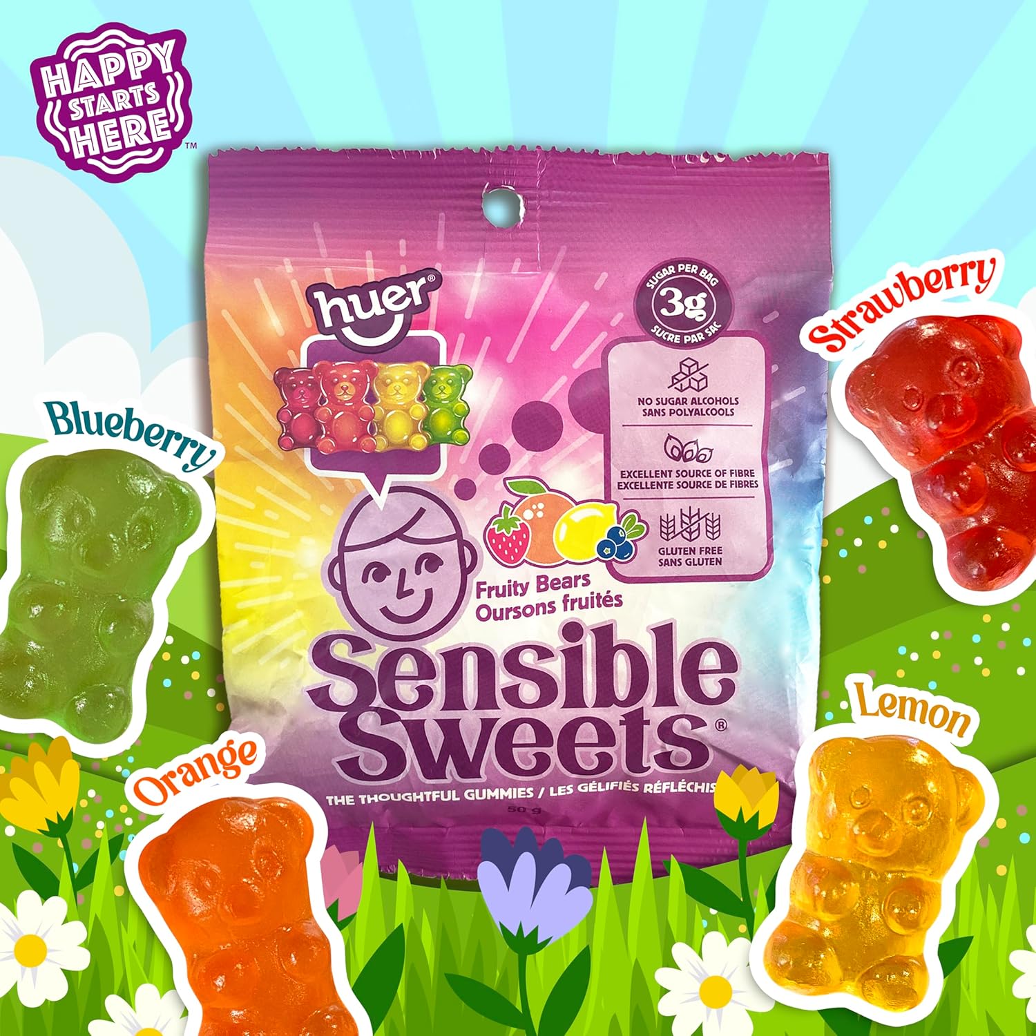 Flavors of Sensible Sweets Fruity Bears Gummies. 