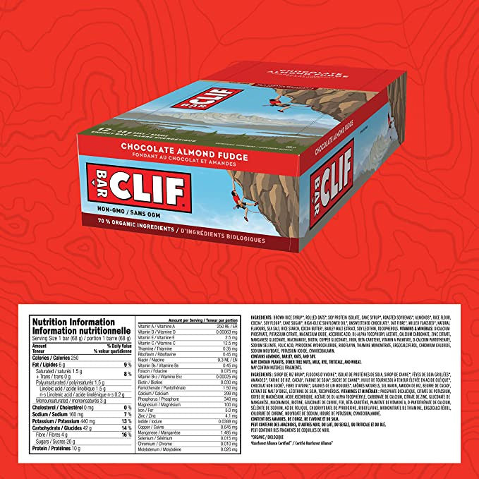 Clif Nutritional Supplement Energy Bars, Chocolate Almond Fudge Flavor, 12 Bars x 68g {Imported from Canada}