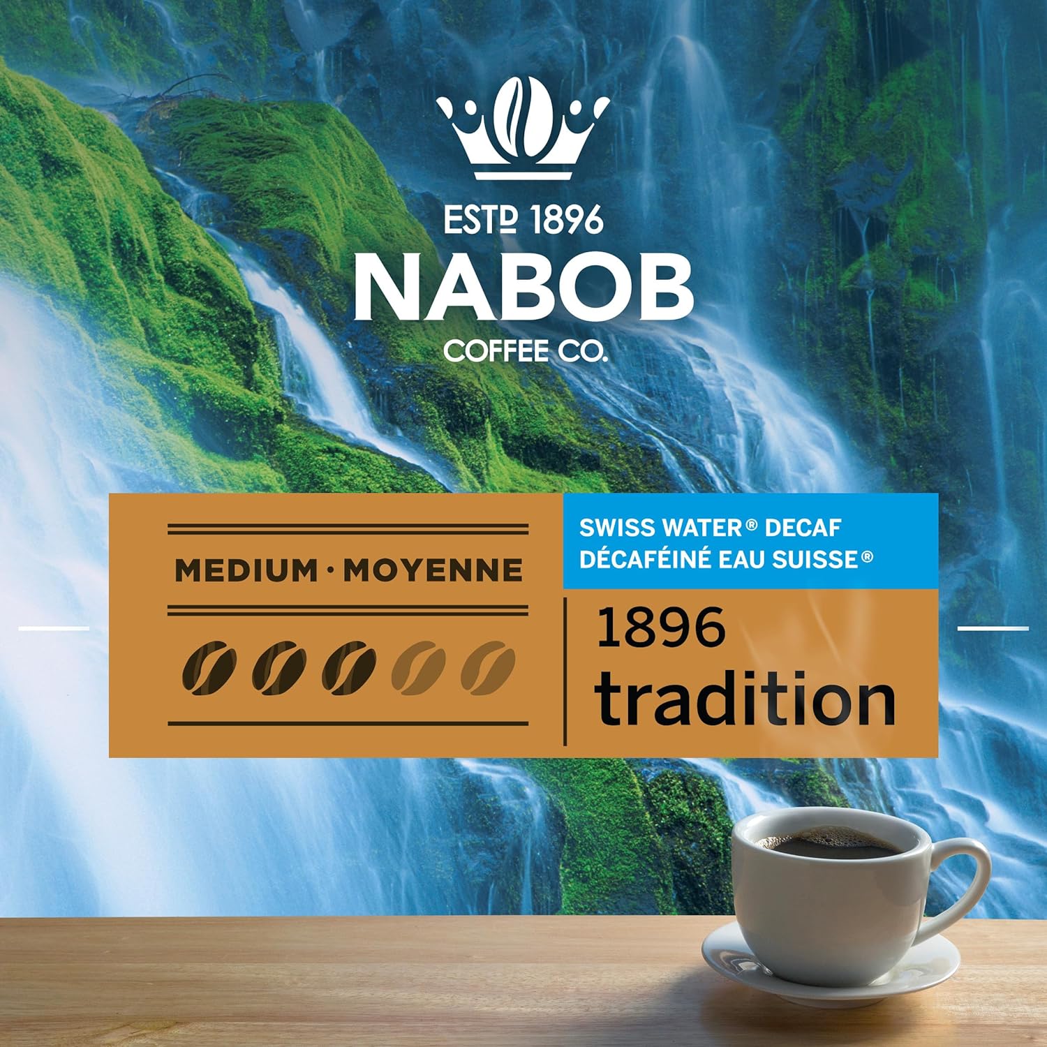 Nabob 1896 Tradition Swiss Water Decaf Medium Roast Ground Coffee, 340g/12 oz