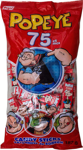 Popeye Candy Sticks Fun Size, 75ct, 187g/6.5 oz. Bag {Imported from Canada}