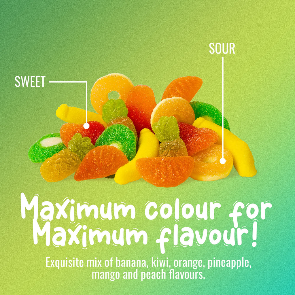 Mondoux Sweet Sixteen Tropical Mix Gummy Candies label.