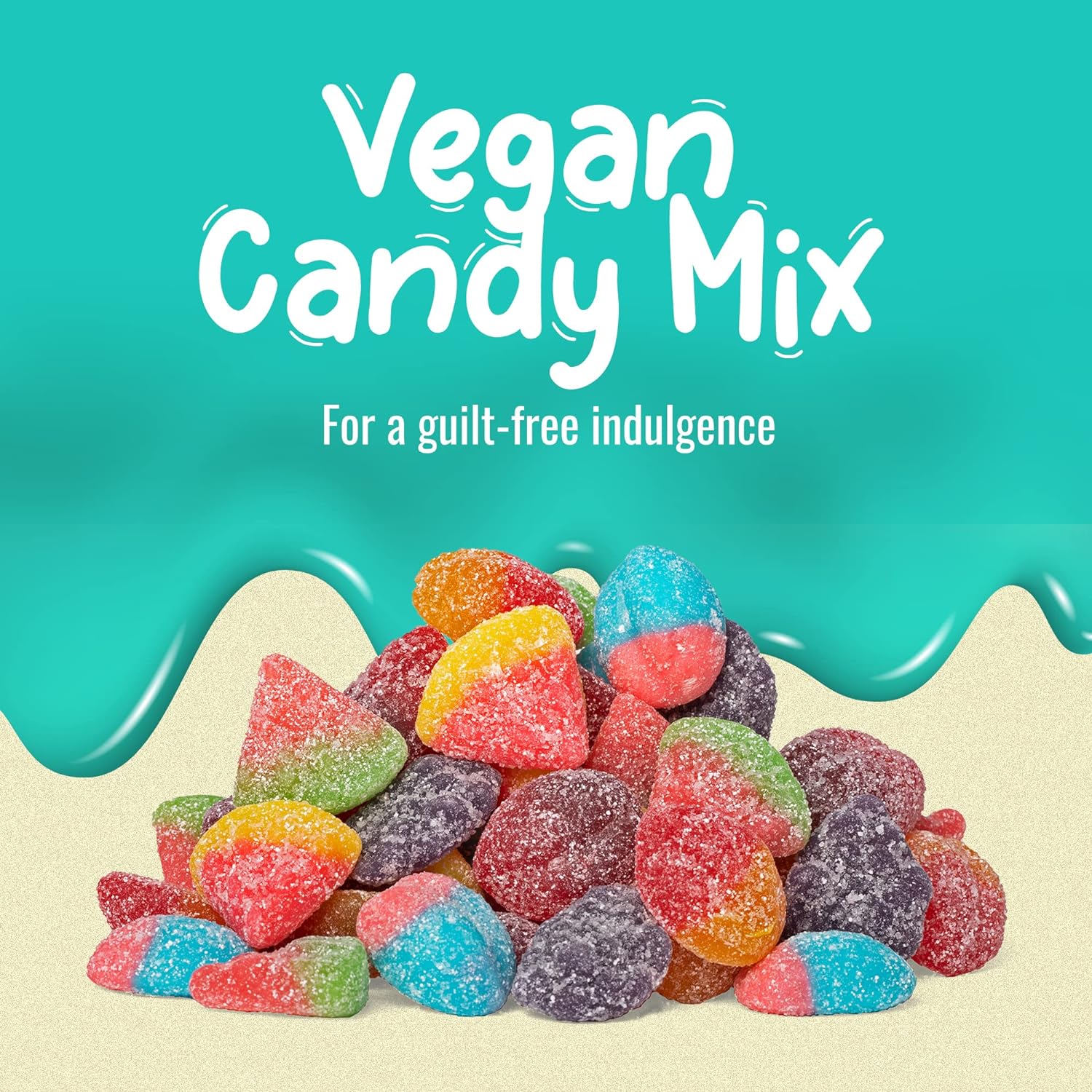Mondoux Sweet Sixteen Vegan Sour Mix, 350g, picture of sour gummies.