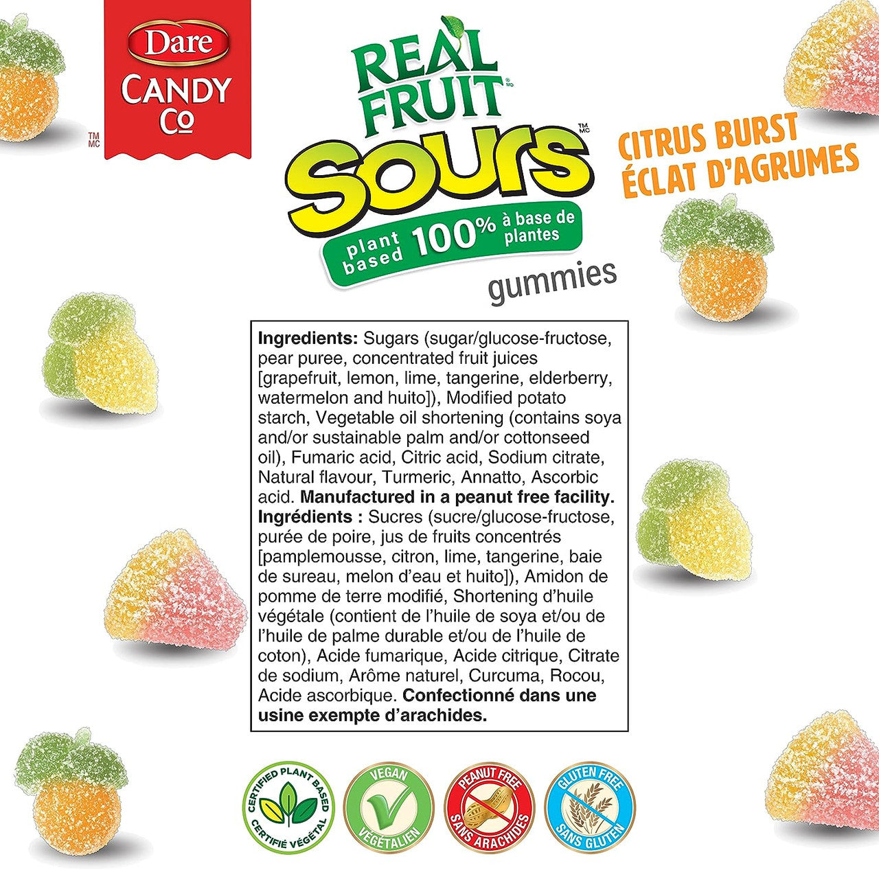 Dare RealFruit Sours Gummies Citrus Burst Flavor, 180g/6.3 oz., Bag, {Imported from Canada}