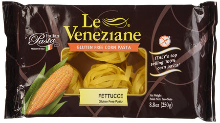 Le Veneziane Gluten Free 100% Corn Fettucce Pasta, 250g/8.8 oz. Package, front of package.