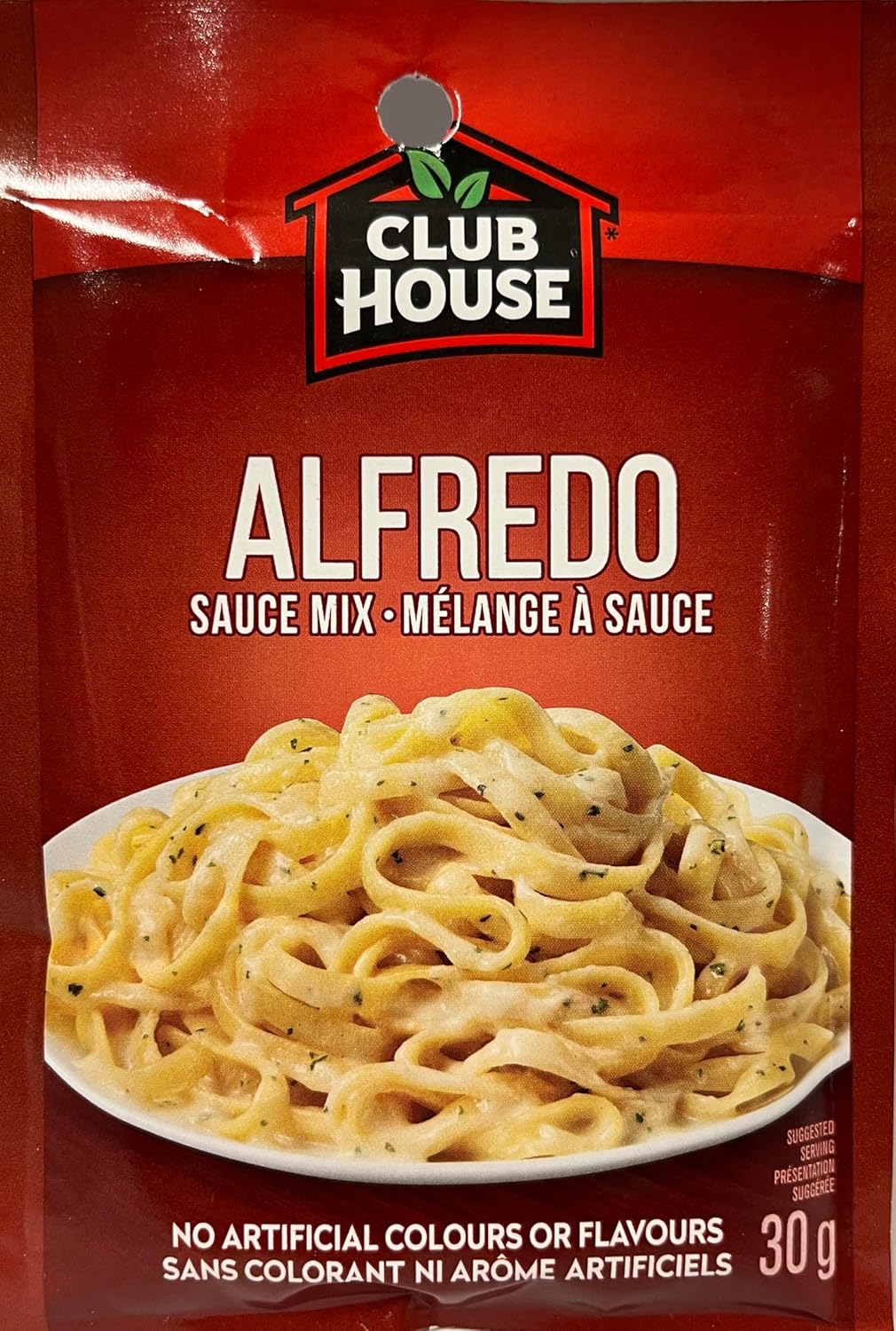 Club House Pasta  Alfredo, 30gram,  12ct, front of package.
