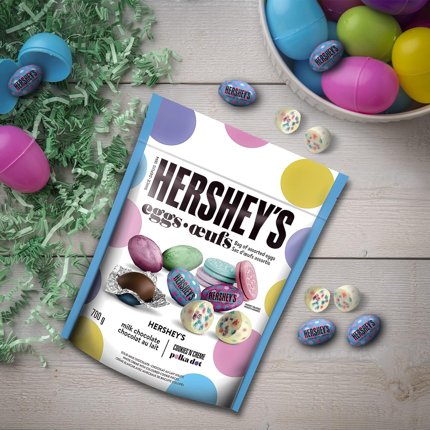 Hershey's Easter Chocolate Eggs, Milk Chocolate & Cookies 'n' Creme Polka Dot Flavored, 700g/24.5 oz