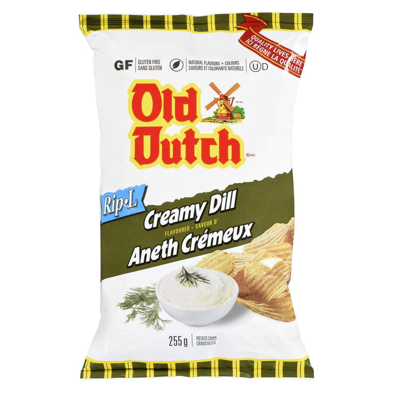 Old Dutch Creamy Dill Flavoured Rip-l Potato Chips, 255g/9 oz., {Imported from Canada}