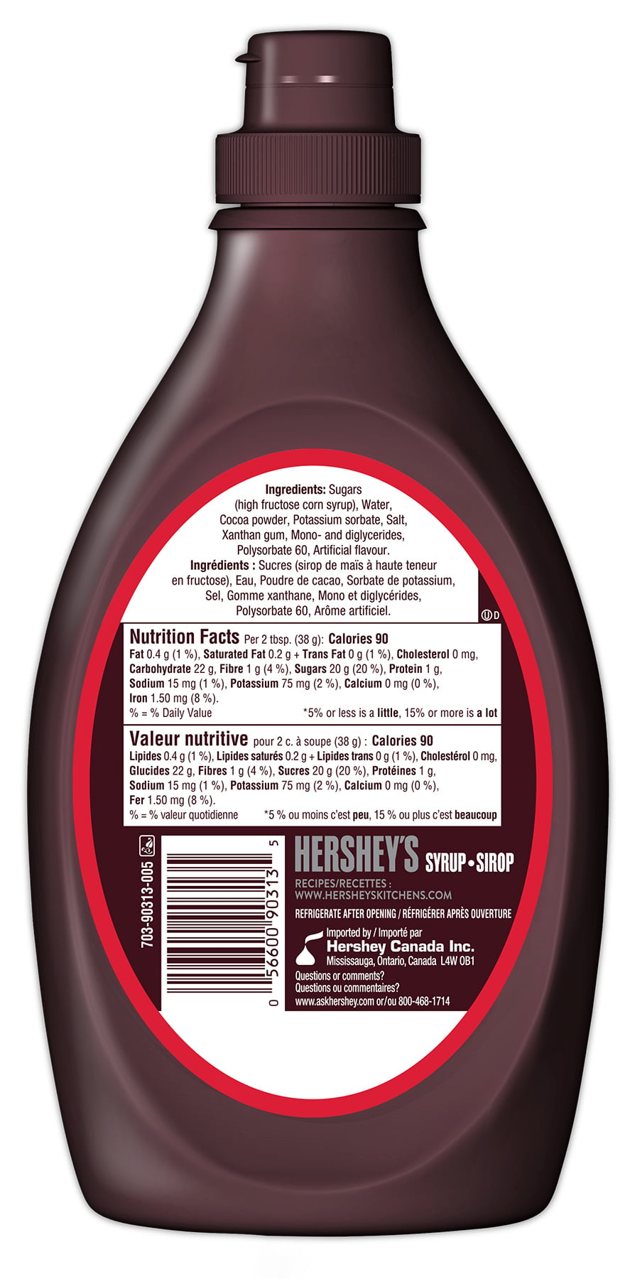 Hershey's Syrup Genuine Chocolate Flavor, 523mL/18 fl. oz. Bottle {Imported from Canada}