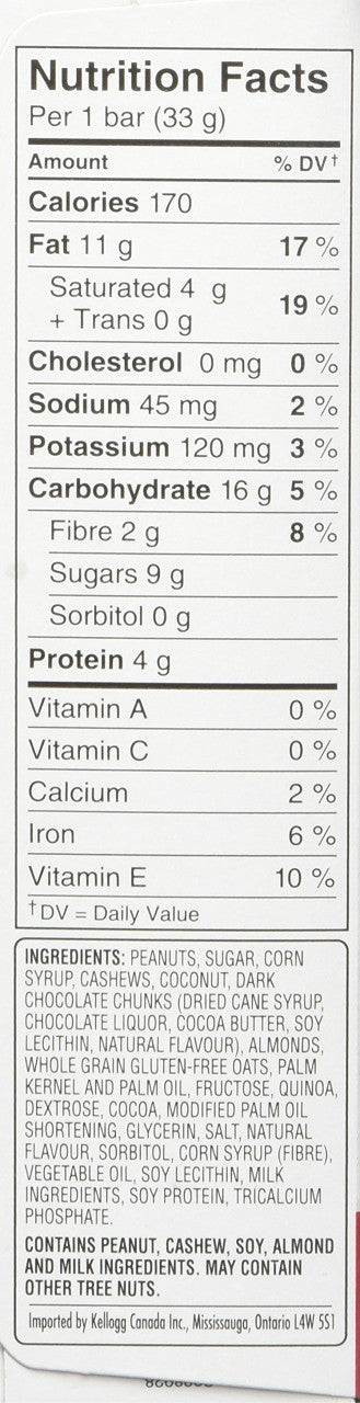 Kellogg's Special K Nourish Bar with Quinoa, Coconut Cashew and Dark Chocolate Chunks, 165g (Imported from Canada)