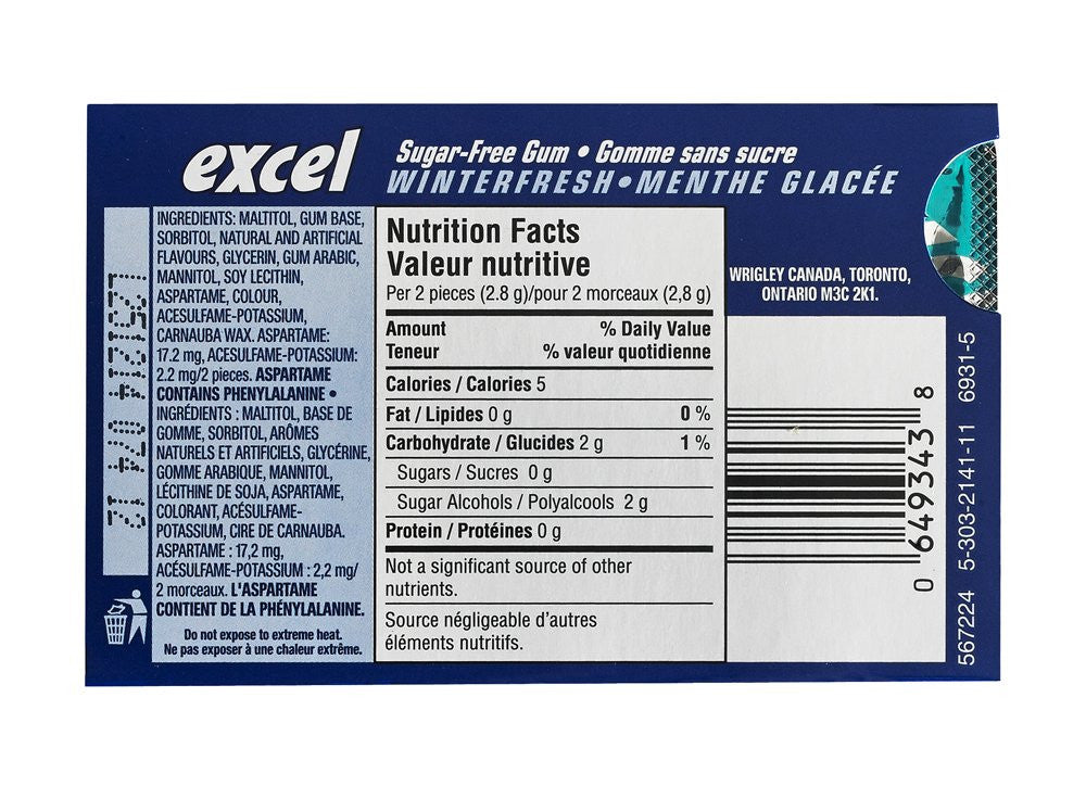 Excel Sugar-Free Gum, Winterfresh, 12 Count {Imported from Canada}