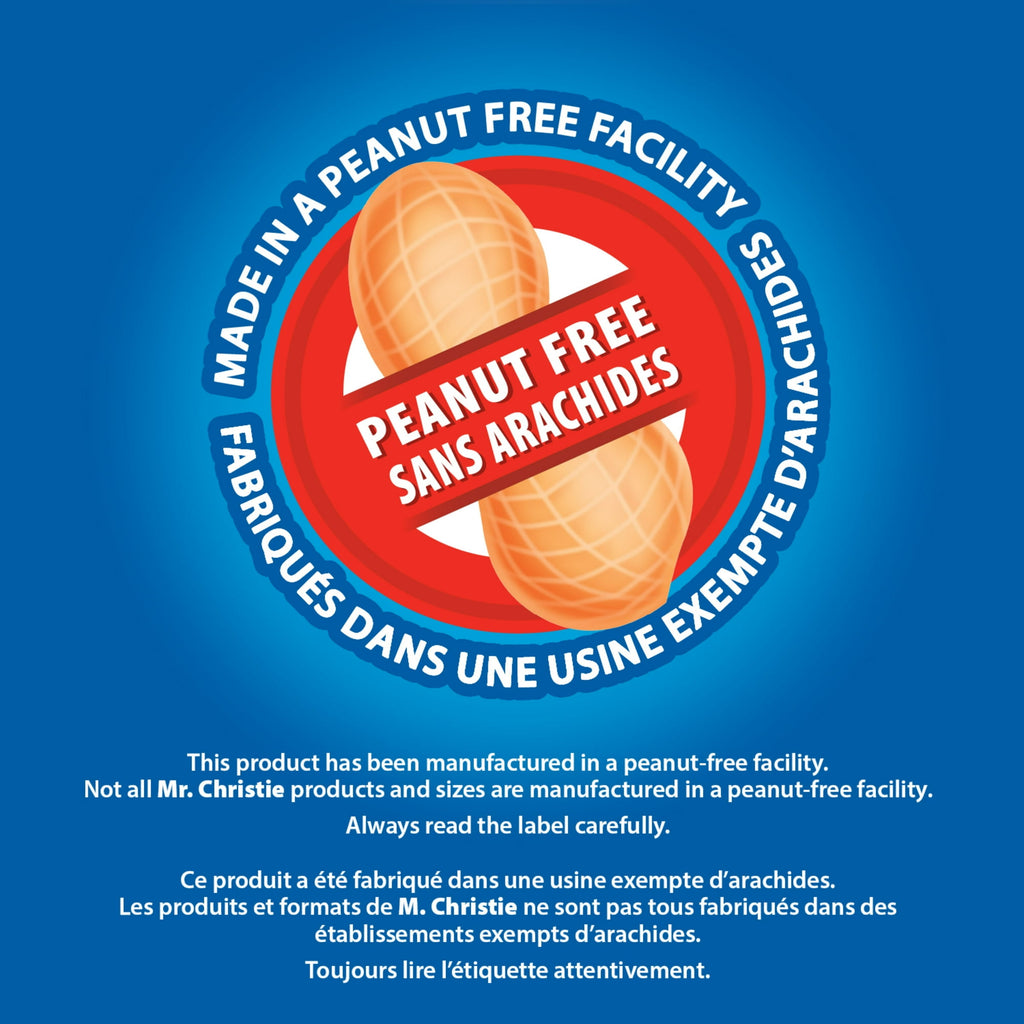Peanut-free product label with a peanut illustration on a blue background