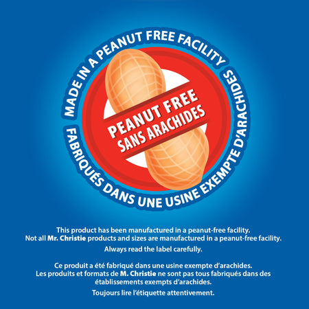 Made in a peanut free facility label on a blue background