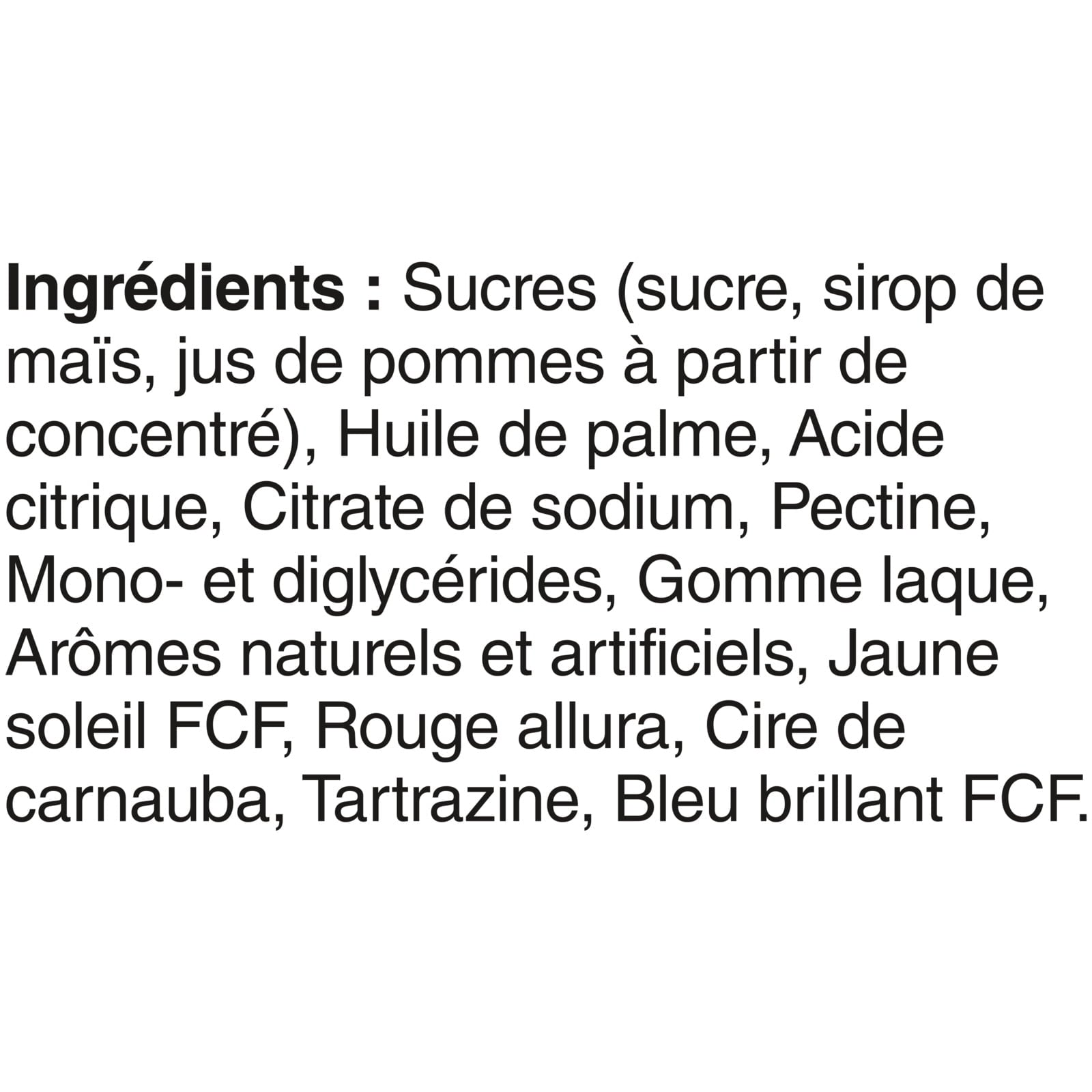 List of ingredients for STARBURST MINIS Original Unwrapped Candy - 170g on a white background