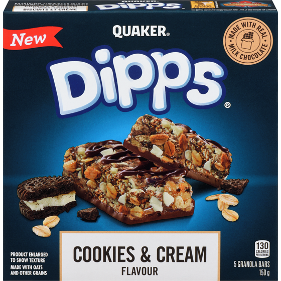 QUAKER Dipps Cookies & Cream Granola Bars, 150g/5.3 oz Box (Imported from Canada}
