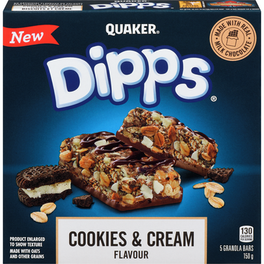 QUAKER Dipps Cookies & Cream Granola Bars, 150g/5.3 oz Box (Imported from Canada}
