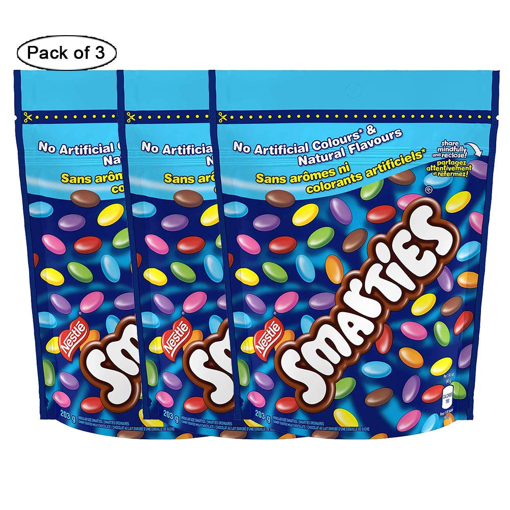 NESTLE SMARTIES Resealable Bag, 203g/7.2 oz., (PACK OF 3), {Imported from Canada}