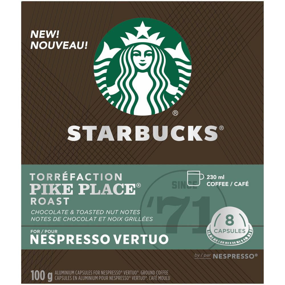 Starbucks Pike Place Medium Roast Coffee, Capsules for Nespresso Vertuo, 8 count, 100g/3.5 oz. Box {Imported from Canada}