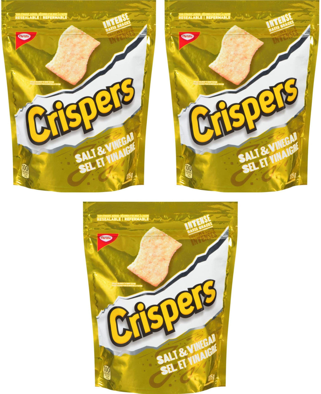 Christie Crispers Salt and Vinegar Crackers, 175g/6.2 oz., (Pack of 3) {Imported from Canada}