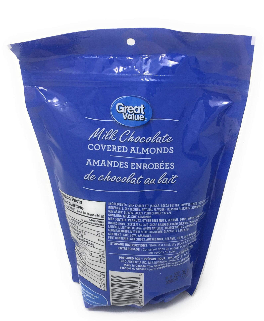 Great Value Milk Chocolate Covered Almonds, 700g/24.7 oz., {Imported from Canada}