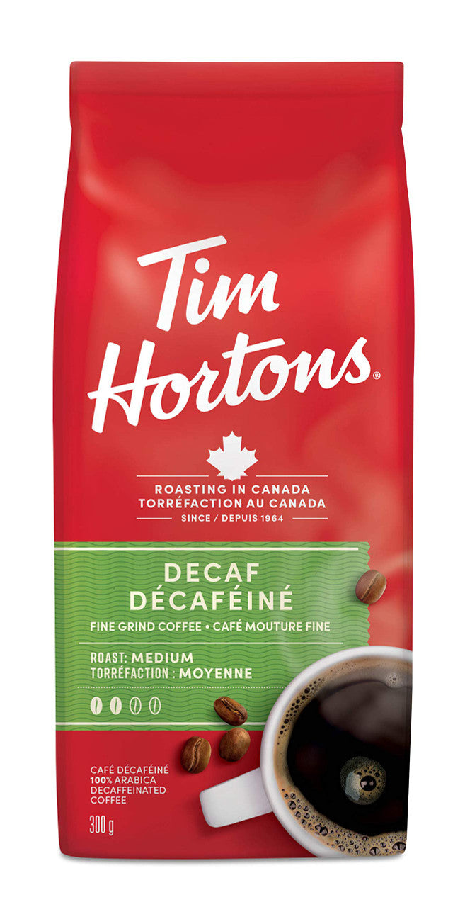 Tim Hortons Decaf Coffee, Fine Grind Bag, Medium Roast, 300g/10.6oz., (6pk) {Imported from Canada}