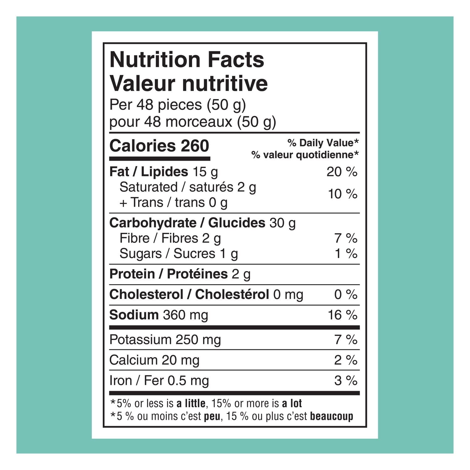 Nutrition facts label for Lay's Poppables Sea Salt Potato Snack - 200g on a white background with a teal border