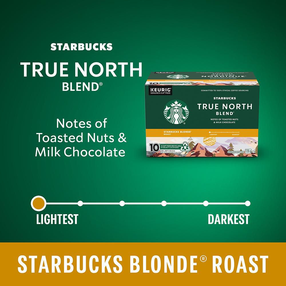 Starbucks True North Blend Blonde Roast Coffee, K-cup Pods, 10 count, 120g/4 oz. Box {Imported from Canada}