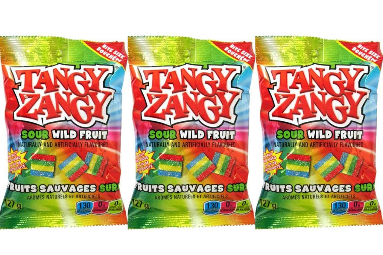Tangy Zangy Sour Squares Wild Fruit Candies 127g/4.5oz.,(3 pack) (Imported from Canada)