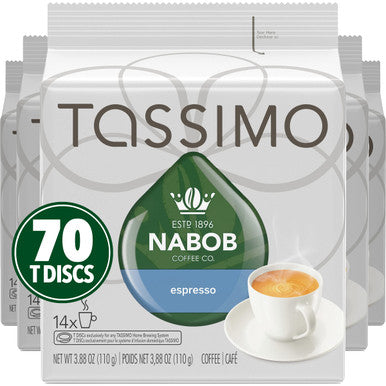 Tassimo Nabob Coffee Espresso, 70 T-Discs (5 Boxes of 14 T-Discs) {Imported from Canada}