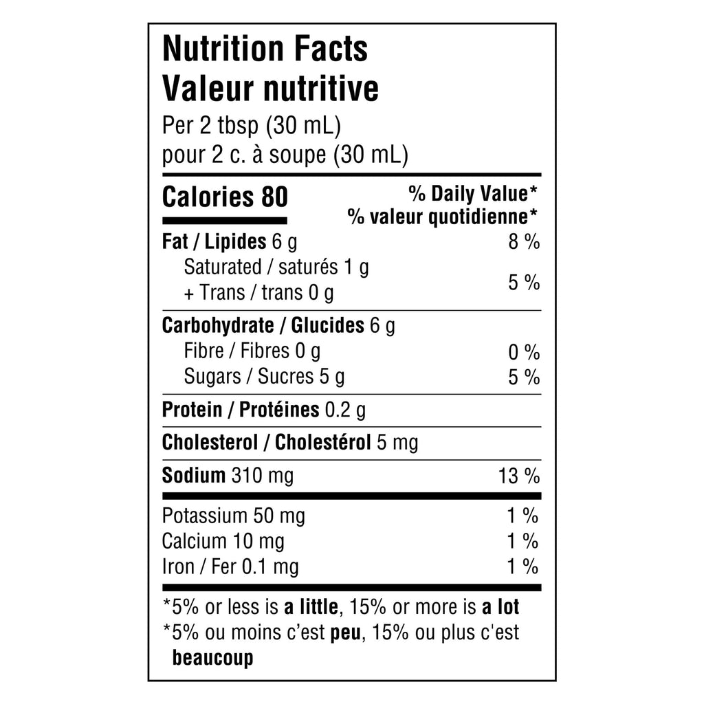 Kraft Thousand Island Dressing 425ml/14.4 oz., Bottle, nutrition facts label