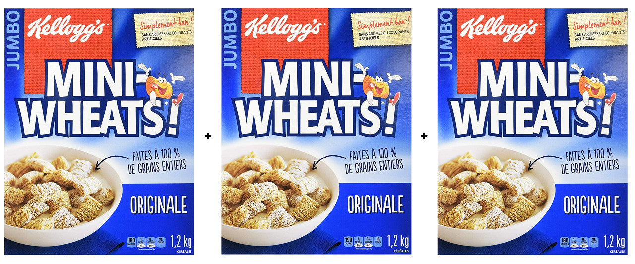Kellogg's Mini-Wheats Cereal Jumbo Size, (3 pack) 1.2kg/2.6lbs., {Imported from Canada}