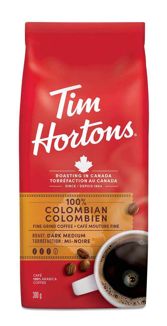 Tim Hortons 100% Colombian Dark Medium Roast Coffee, 300g/10.6oz (Imported from Canada)