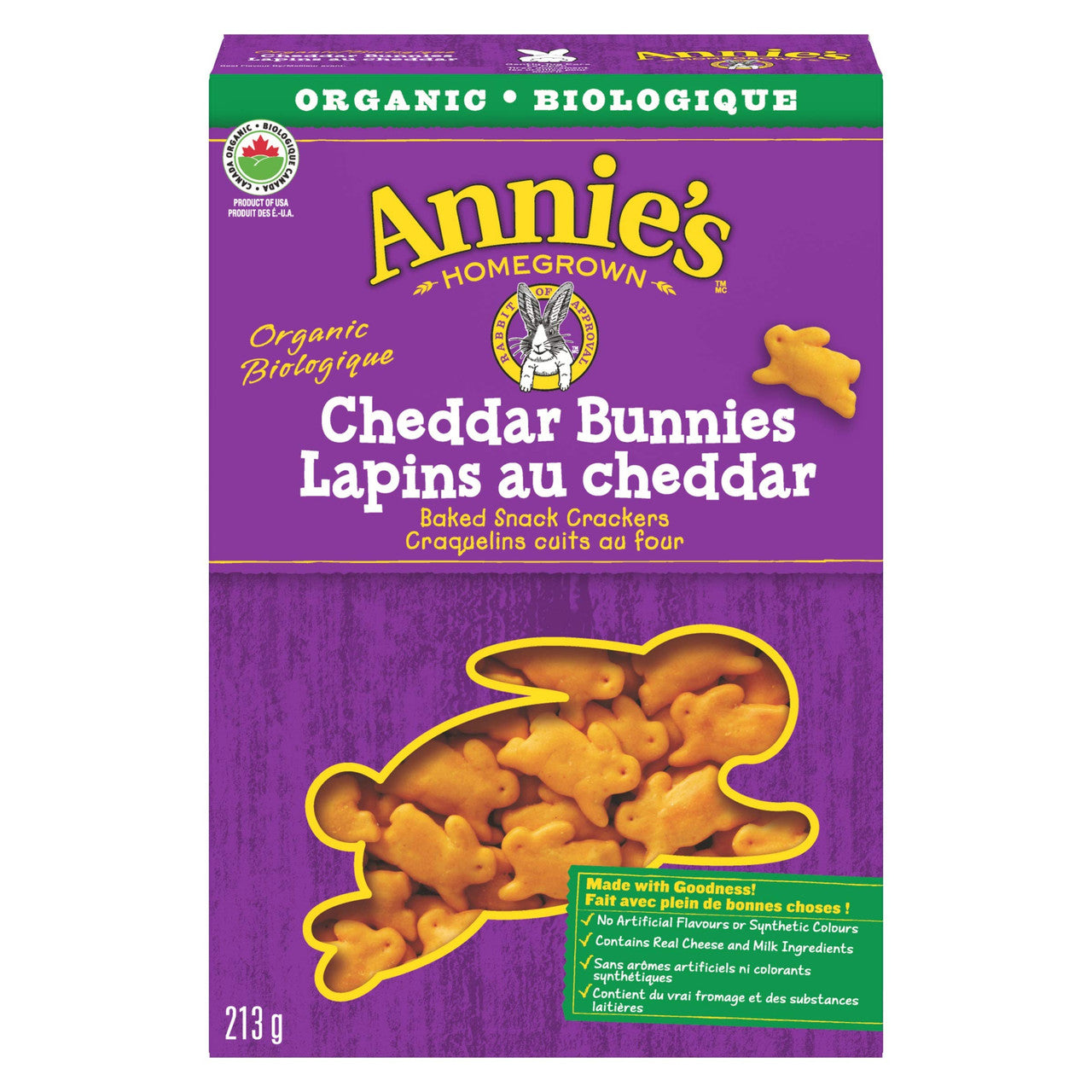 Annie's Homegrown Organic Cheddar Bunnies Baked Snack Crackers, 213g/7.5oz.,{Imported from Canada}