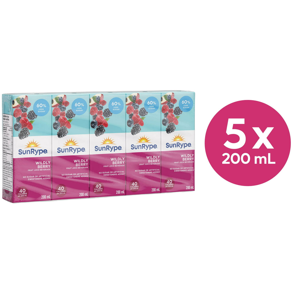 SunRype Wildly Berry Juice Boxes Perfect For On-The-Go, 60% Less Sugar, 5x200ml/33.8 fl. oz. - Front Of Pack